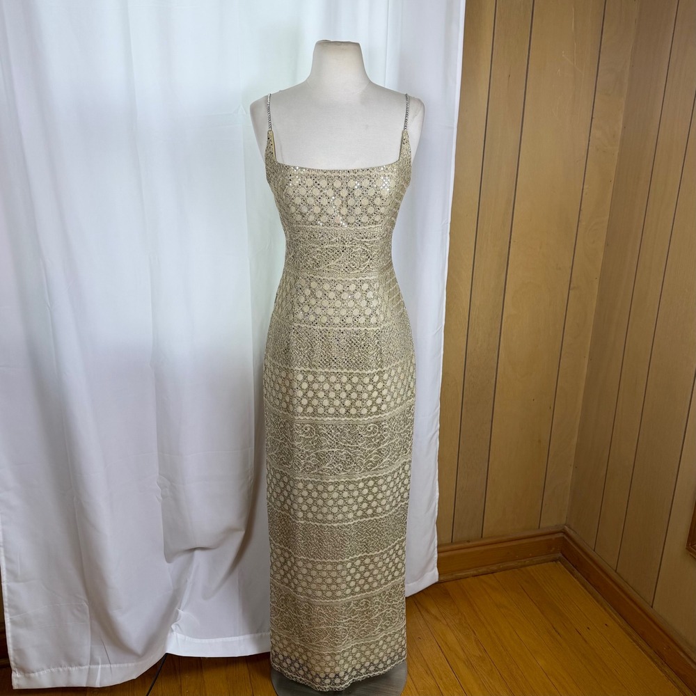 Vtg 90's Michaelangelo Gold Sequin Shimmer Dress Womens XS/S Fairy Prom Regal